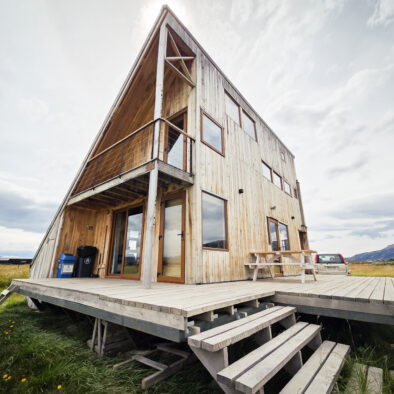 Outdoor terrace with mountain views at Casa Lenga, Puerto Natales